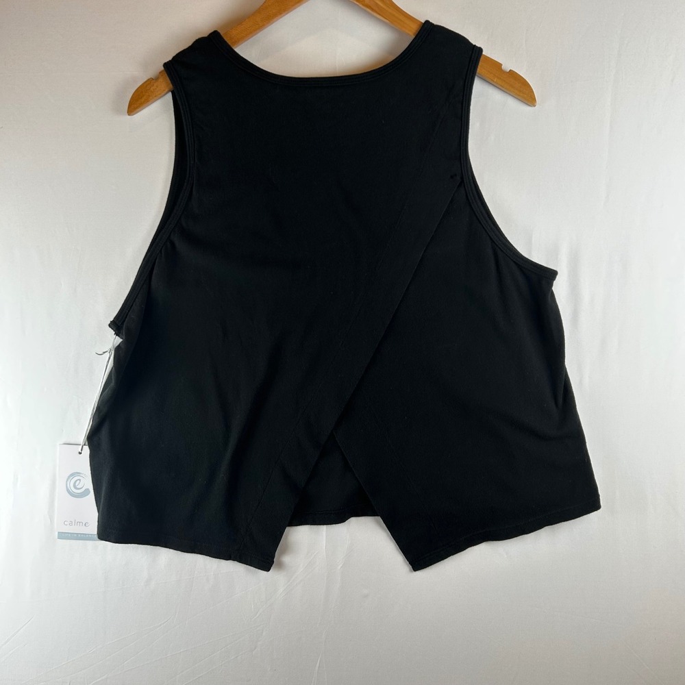 Johnny Was Calme Women XXL Black Organic Cotton Cross Back Tank Top‎ Onyx NEW - Picture 2 of 8